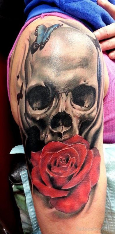 Skull And Rose Tattoo Design