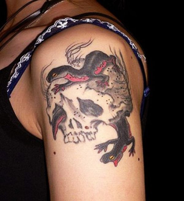 Skull And Snake Shoulder Tattoo