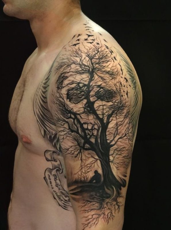 Skull And Tree Tattoo Design
