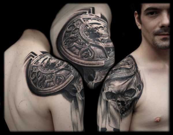Skull Armour Shoulder Tattoo