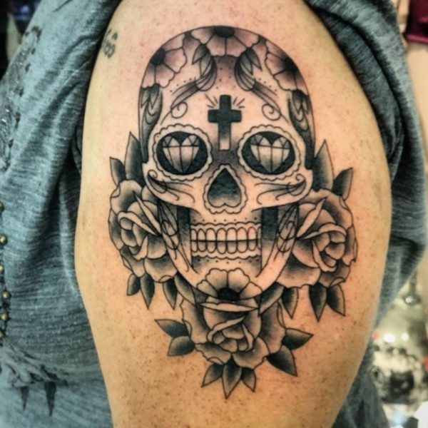 Skull Tattoo On Left Shoulder