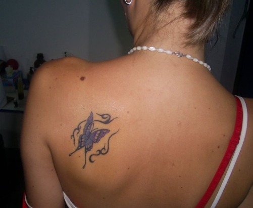 Small Butterfly Tattoo On Left Shoulder