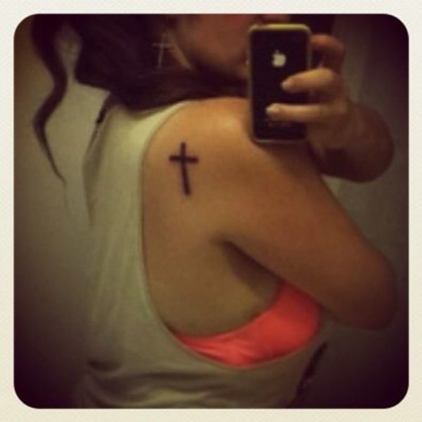 Small Cross Shoulder Tattoo