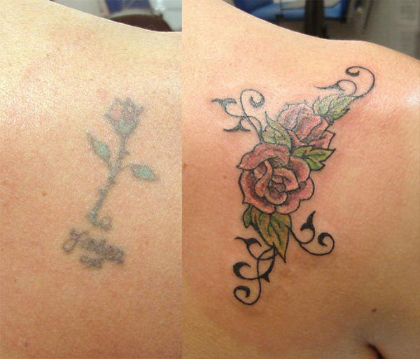 Small Flower Cover Up Shoulder Tattoo
