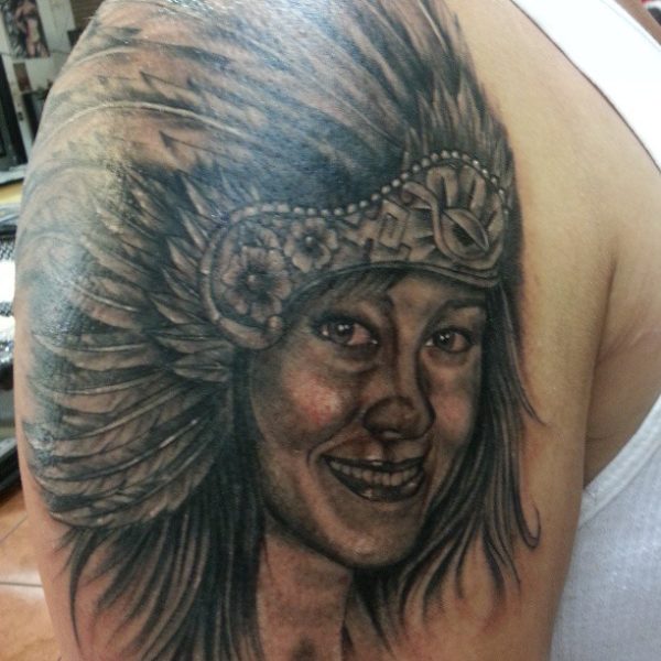Smiling Aztec Girl Tattoo