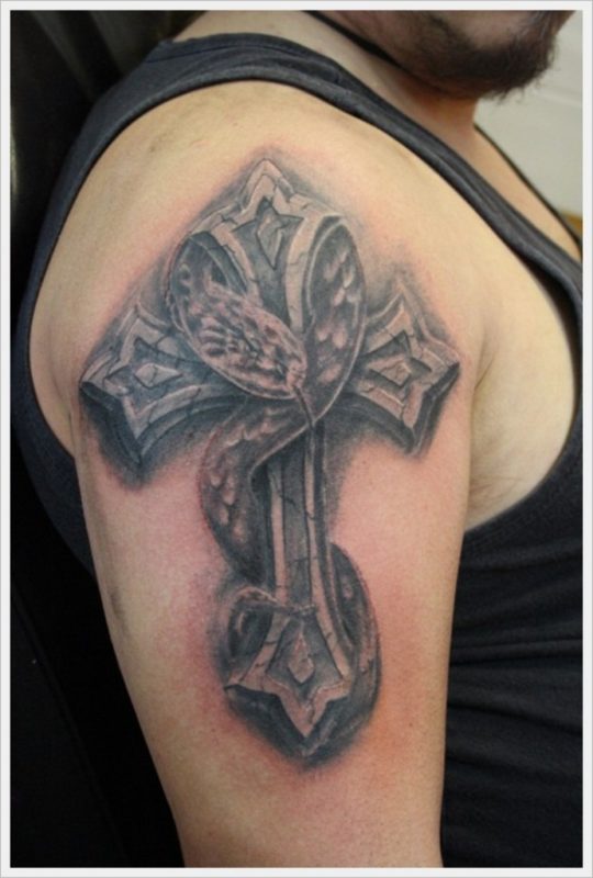 Snake And Cross Tattoo