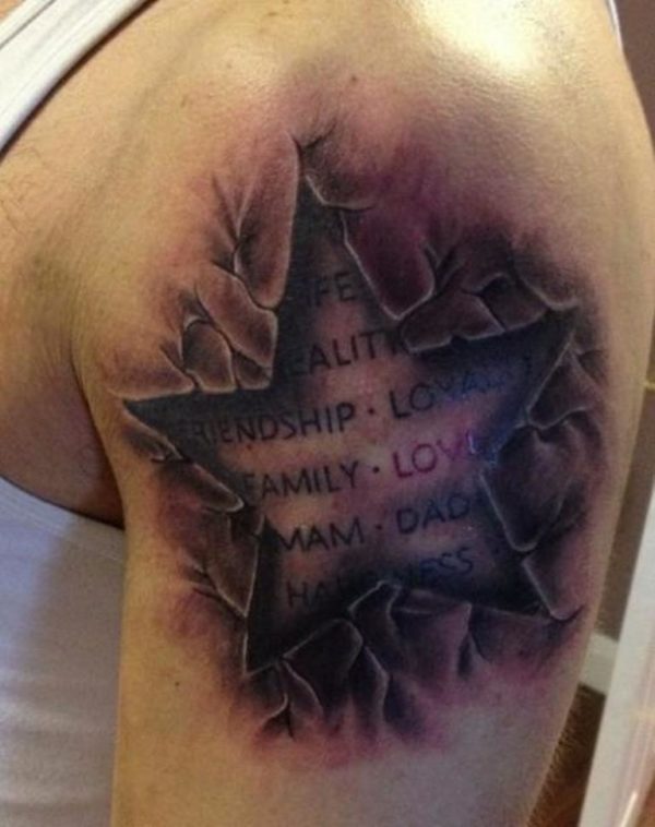 Star And Lettering Design Tattoo