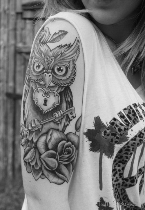 Stunning Black And White Owl Tattoo
