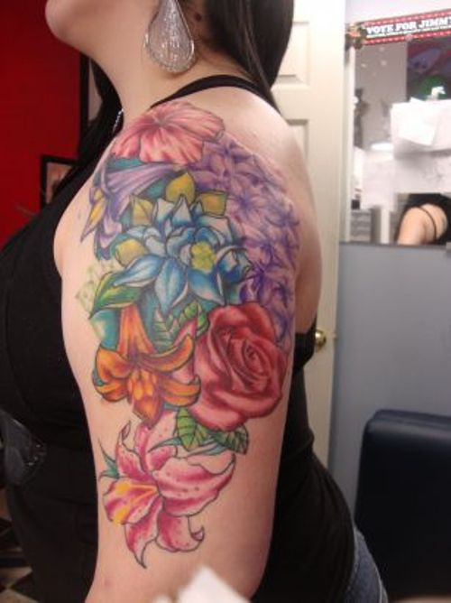 Stunning Colored Flowers Tattoo