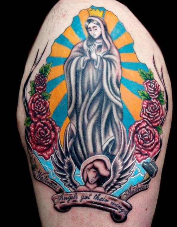 Stunning Colorful Mary Tattoo