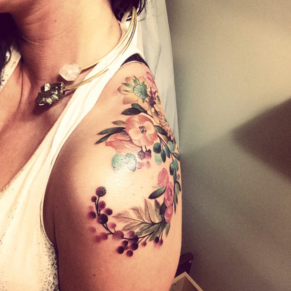 Stunning Flowers Shoulder Tattoo For Women