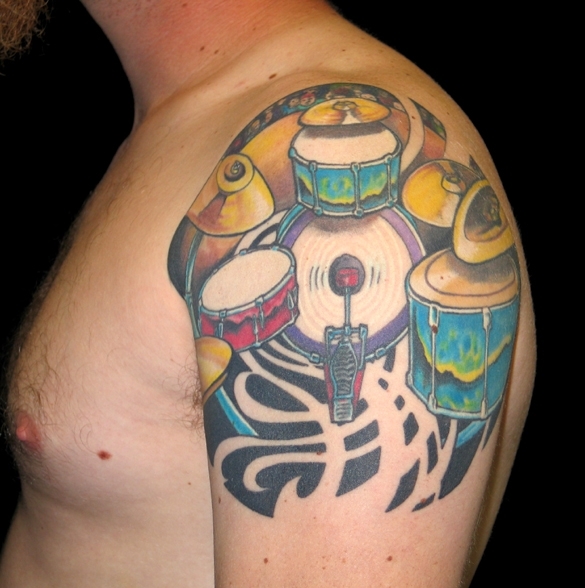 Stunning Music Tattoo On Left Shoulder