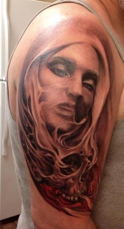 Stunning Skull And Lady Tattoo