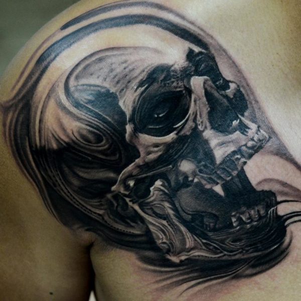 Stunning Skull Tattoo On Right Shoulder
