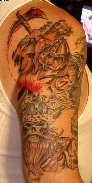Stunning Viking Tattoo On Right Shoulder