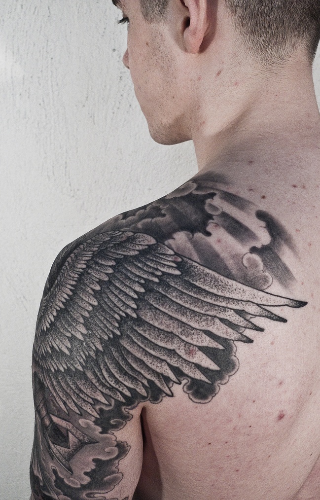 Stunning Wings Shoulder Tattoo.