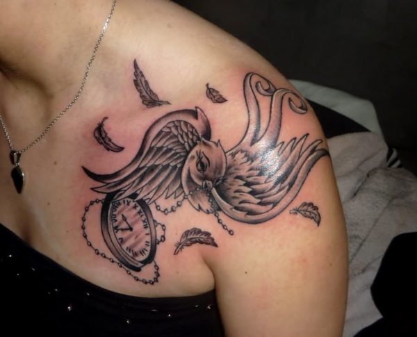 Stylish Bird Shoulder Tattoo