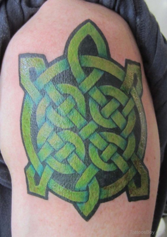 Stylish Green Celtic Shoulder Tattoo
