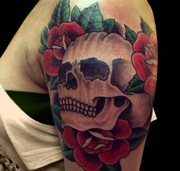 Stylish Skull Shoulder Tattoo Design