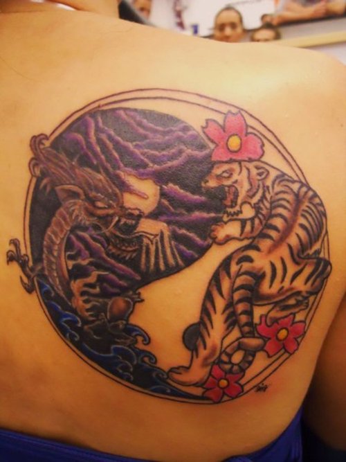 Stylish Tiger And Dragon Yin Yang Tattoo