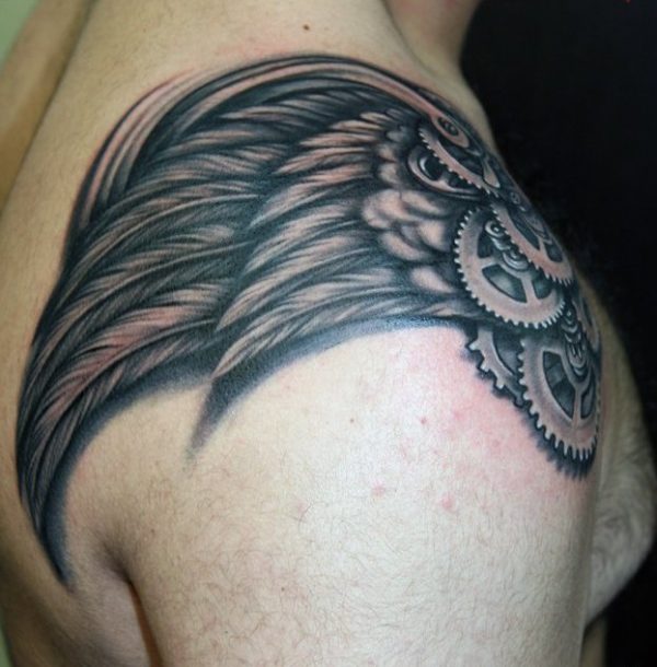 Stylish Wings Shoulder Tattoo