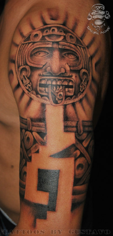 Sun Aztec Shoulder Tattoo