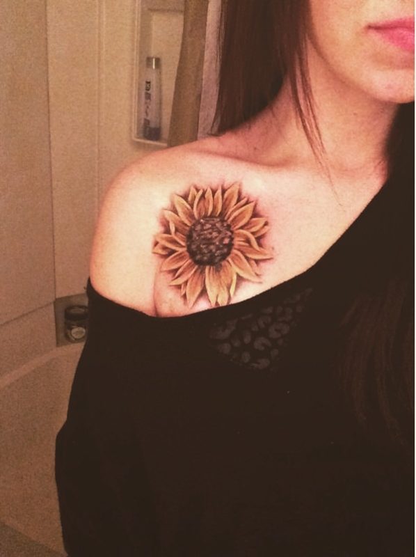 Sunflower Tattoo On Left Shoulder