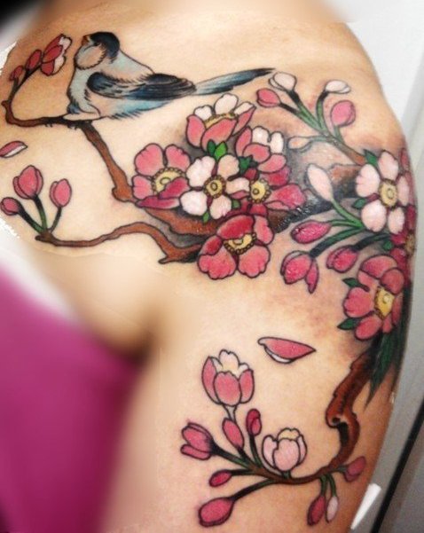 Swallow And Flowers Tattoo
