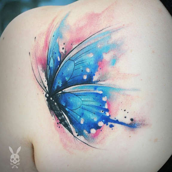 Sweet Blue Butterfly Tattoo On Shoulder