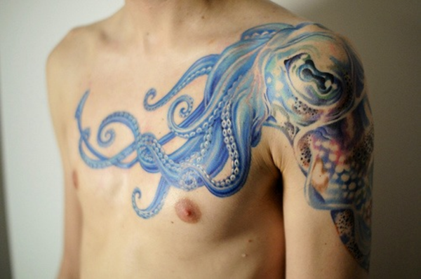 Sweet Blue Colored Octopus Tattoo