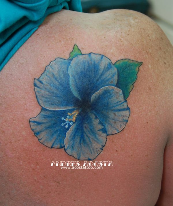 Sweet Blue Hibiscus Flower Tattoo