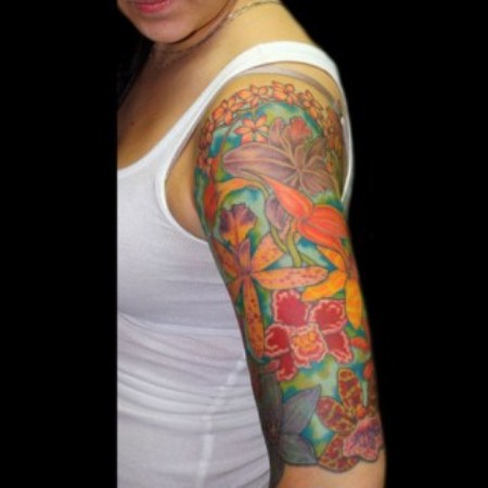 Sweet Colorful Hibiscus Tattoo