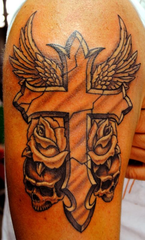 Sweet Cross Shoulder Tattoo Design