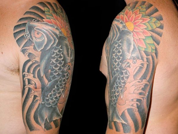 Sweet Fish Cover Up Shoulder Tattoo Design