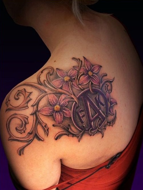 Sweet Flowers Tattoo Design On Shoulder Back