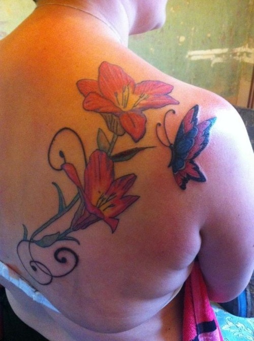 Hibiscus Flower Tattoo On Shoulder Back