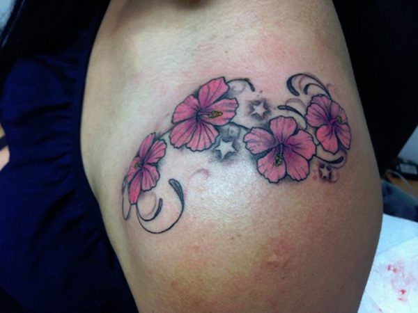Sweet Hibiscus Tattoo On Shoulder !