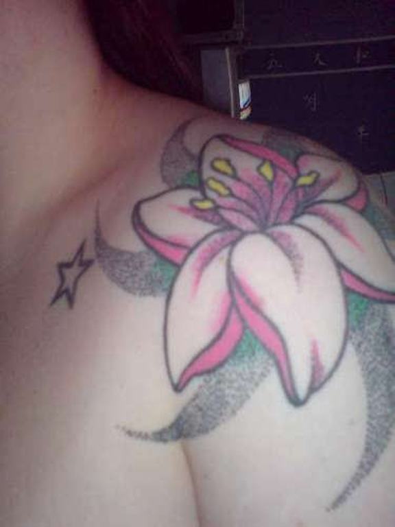 Sweet Liliy Tattoo On Left Shoulder
