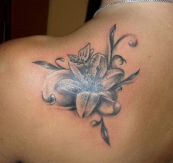 Sweet Lily Tattoo On Back Shoulder