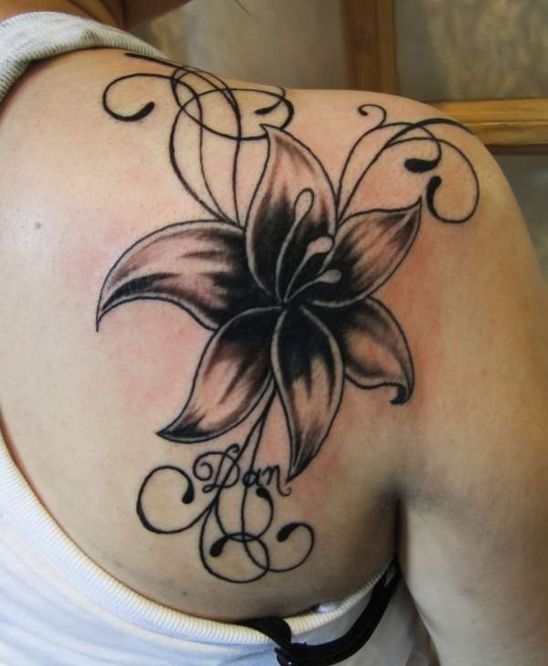 Sweet Lily Tattoo On Back Shoulder