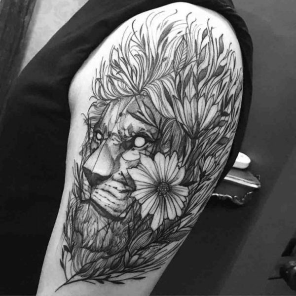 Sweet Lion Shoulder Tattoo