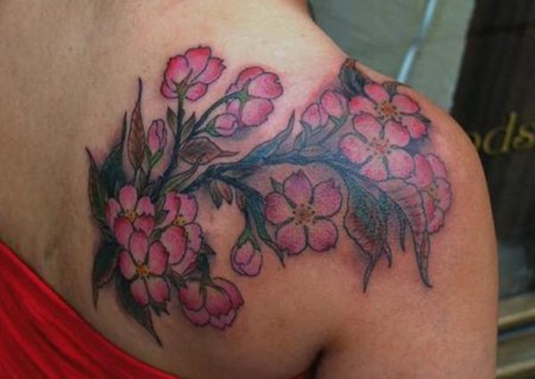 Sweet Pink Cherry Blossom Flower Tattoo Design