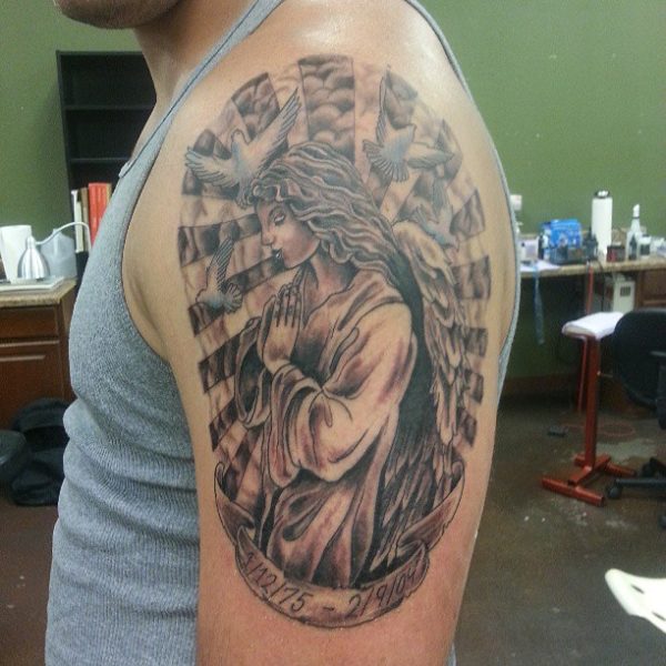 Sweet Praying Angel Shoulder Tattoo Design