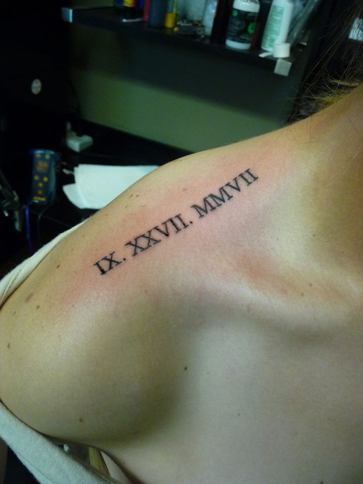 Sweet Roman Numeral Tattoo On Right Shoulder.