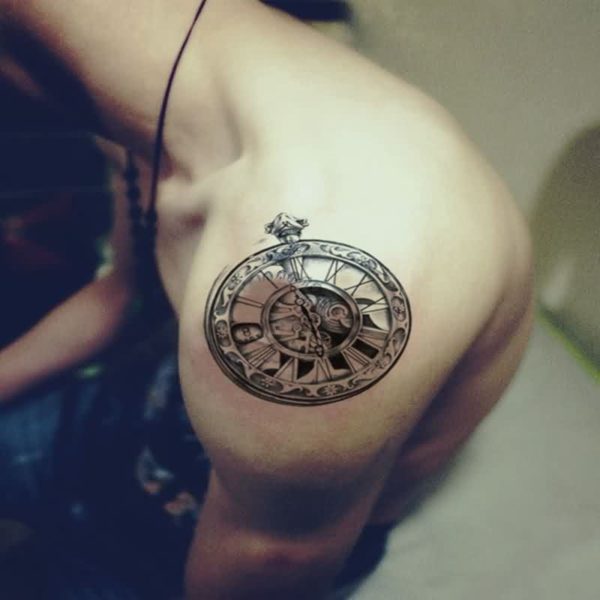 Sweet Small Clock Tattoo On Shoulder