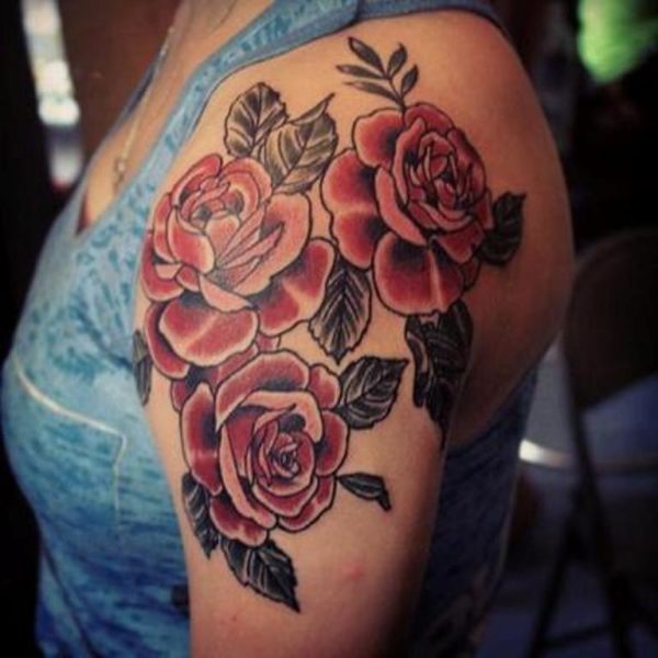 Three Rose Flower Tattoo On left Shoulder