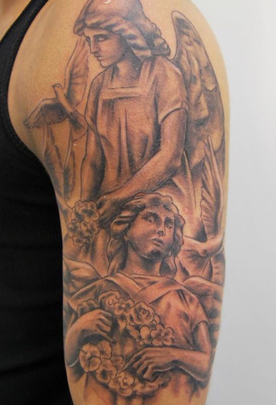 Traditional Angel Shoulder Tattoo