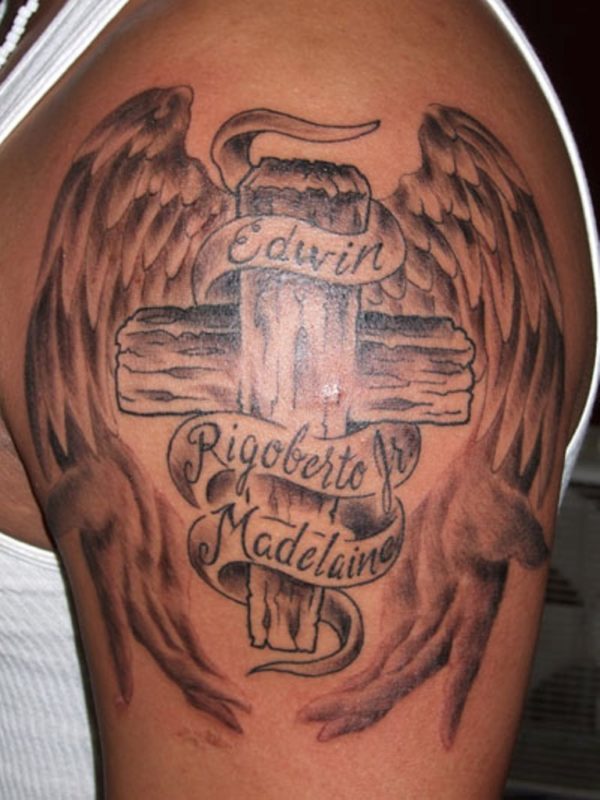 Traditional Cross Shoulder Tattoo