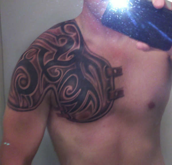 Tribal Armor Shoulder Tattoo