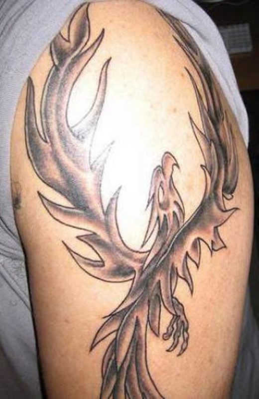 Tribal Black And Grey Phoenix Tattoo